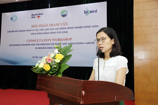 bà Trần Thị Thanh Nhàn – Phó trưởng Bộ môn nghiên cứu Thị trường và Phát triển ngành hàng (Ipsard) phát biểu tại hội thảo