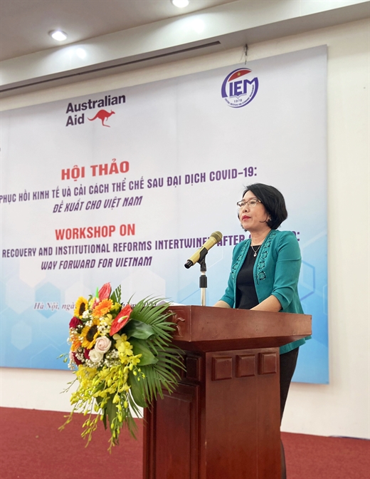 Tiến sĩ Trần Thị Hồng Minh , Viện trưởng Viện Nghiên cứu quản lý kinh tế Trung ương, Giám đốc dự án Aus4Reform phát biểu tại Hội thảo